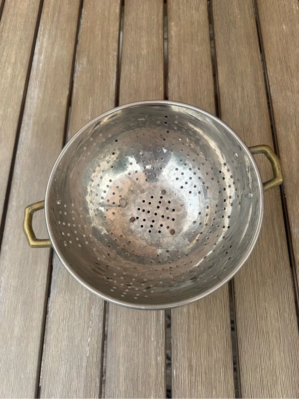 Vintage Solid Copper Colander Stainless Steel Lined Brass Handles Made in Korea